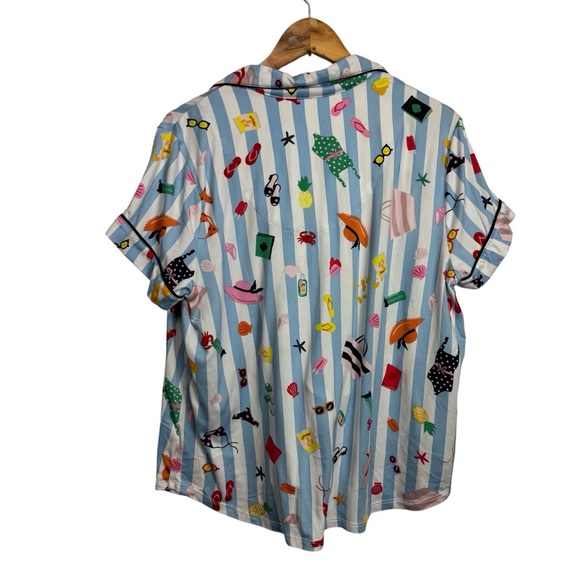 Kate Spade Colorful Summer Beach Printed Striped Button-Up Pajama Set - Picture 6 of 9